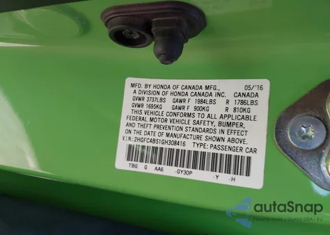 2016 Honda Civic Lx from USA, damaged, VIN 2HGFC4B51GH308416